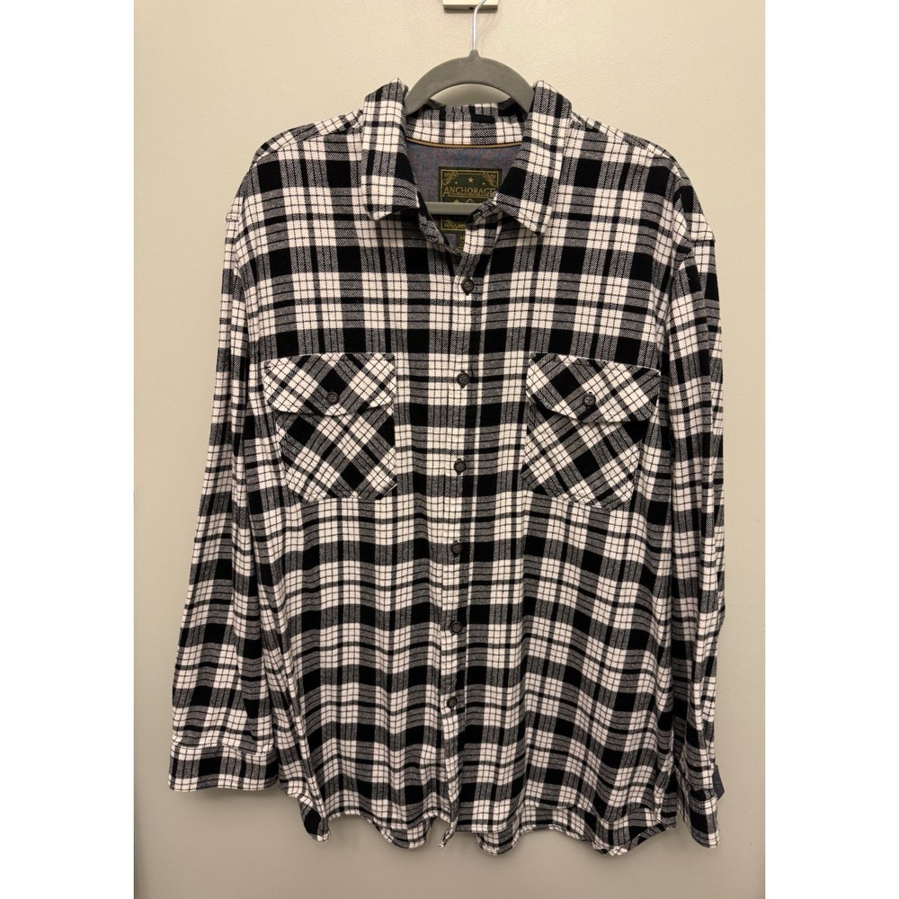 Anchorage Brawny Flannel Shirt Men’s XXL Black White Plaid Cotton‎ Heavyweight